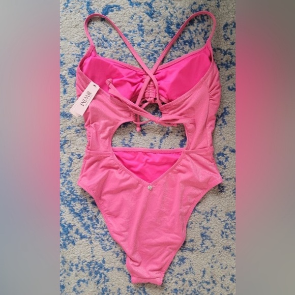 Victoria's Secret Swim, Strappy One-Piece Cutout Ruched Swimsuit, Pink, NWT, XL - Picture 5 of 5